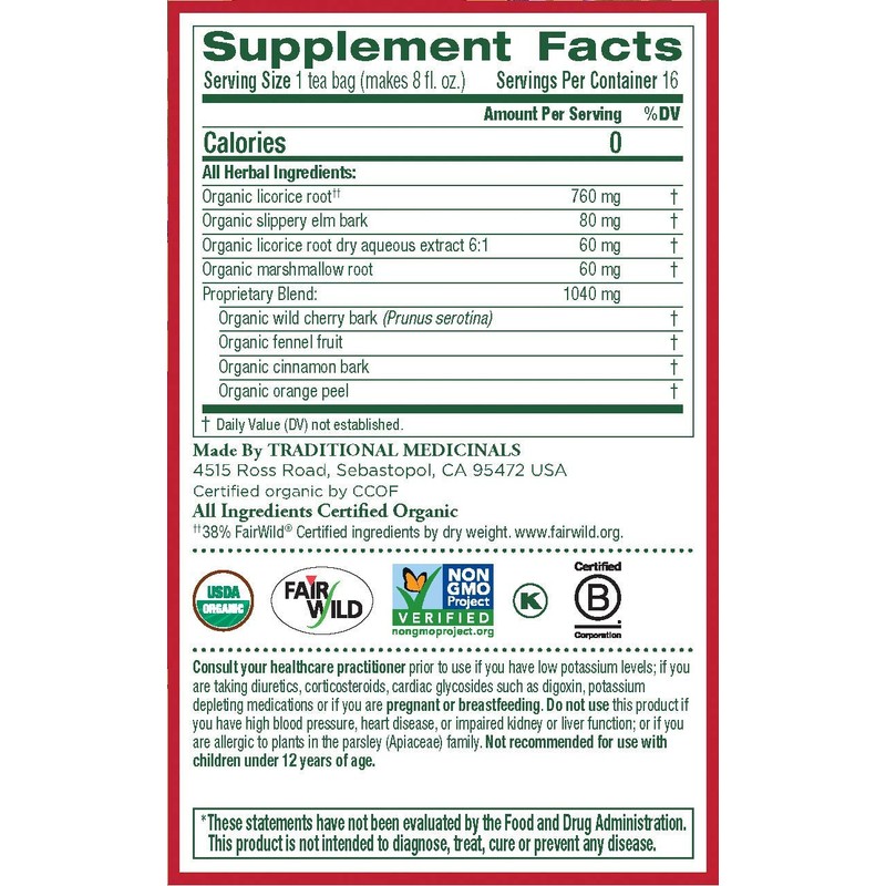 Traditional Medicinals Throat Coat Tea - 16 Tea Bags, Pack