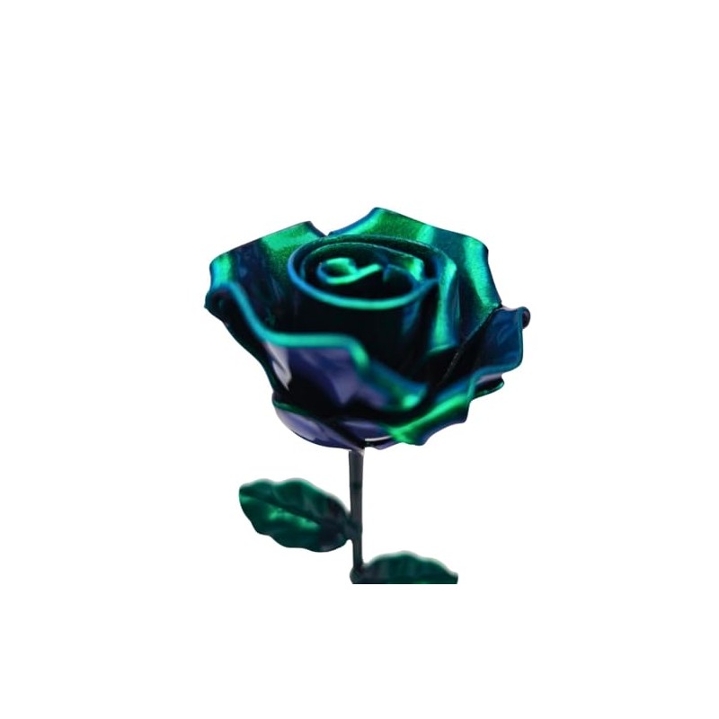 Forging Art Bcn® Hand Forged Eternal Wrought Iron Rose (Green-Blue-Cyan/Green)
