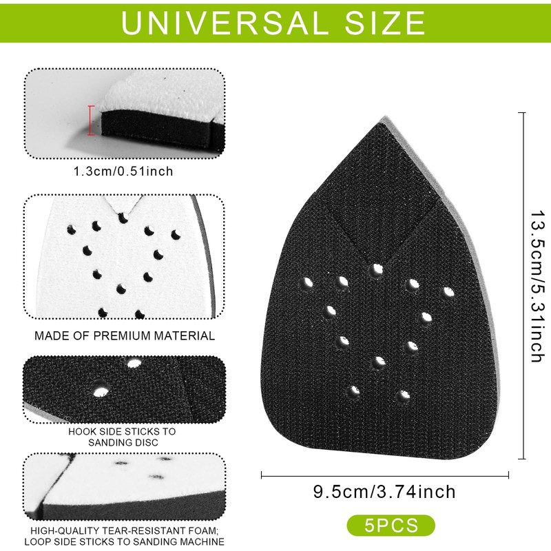 5pcs Detail Sanding Interface Pad Hook and Loop, 12 Holes