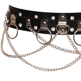 Ro Rox Stud Belt O-Ring D-Ring Chain Parker Faux Leather Gothic Punk Grunge - Black - L