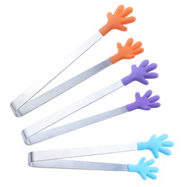 MY MIRONEY 5-Inch Silicone Mini Tongs 3Pcs Hand Shape Silicone Tongs Food Tongs Small Tiny for Food Sugar Ice Salad Buffet Barbecue(Purple,Orange,Blue)