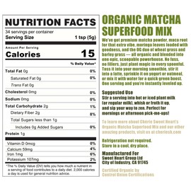 Cherie Sweet Heart Matcha Powder Green Superfood Mix, Non-GMO Mixed Greens, Plant Based, Focus & Energy, Organic Green Tea Powder, Natural Caffeine Drink Mix (6oz, 34 Servings) (Packaging May Vary)