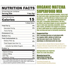 Cherie Sweet Heart Matcha Powder Green Superfood Mix, Non-GMO Mixed Greens, Plant Based, Focus & Energy, Organic Green Tea Powder, Natural Caffeine Drink Mix (6oz, 34 Servings) (Packaging May Vary)