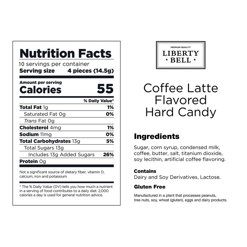 Liberty Bell Coffee Latte Flavored Caffeinated Individually Wrapped Hard Candy,