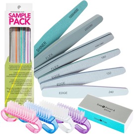 Kit 11pzs Limas para Uñas Profesional,Incluir 6 Limas de Uñas+ 4 Cepillo Limpiar+ 1 Bloque de Pulido,Reutilizables,Grit Edge 150/180/240,Flex 100/180, 220/280,Shiner 1000/4000,para Cuidado de Las Uñas