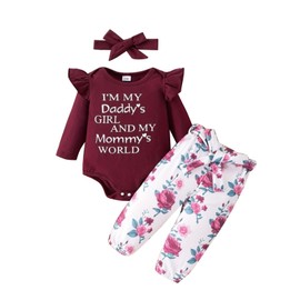 Zupora Baby Girl Clothes 3Pcs Infant Newborn Clothing Set Toddler Ruffled Romper Floral Pant+Headband Gift 0-18 Months