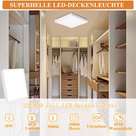 Ouyulong Ceiling Light LED 18 W LED Ceiling Light 3000 K Ceiling Light 1620 LM IP44 Ceiling Light LED for Living Room Bedroom Bathroom Kitchen Bathroom Cellar Balcony Ultra Thin Diameter 23 cm