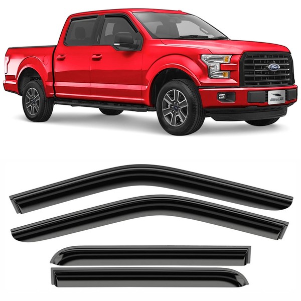Voron Glass Tape-on Extra Durable Rain Guards for Trucks Ford F-150 2015-2023 SuperCrew, Window Deflectors, Vent Window Visors, 4 Pieces - 100461 BLACK