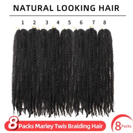 Marley Twist Braiding Hair 18 Inch Marley Twist Hair 8 Packs Cuban Twist Hair Afro Kinky Crochet Hair Synthetic Marley Hair Extensions (18 Inch(Pack of 8),1B)