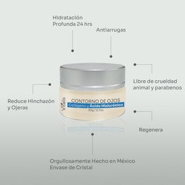 Crema Contorno de Ojos Vitalis Ácido Hialurónico Baba de Caracol Colágeno