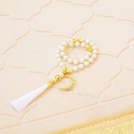 YAZEIN Muslim Prayer Rug with Tasbih Prayer Beads, Soft Memory Foam Prayer Matt Islam, Padded Islamic Prayer Mat Thick for Men and Women, Janamaz, Sajadah (25.6" x 43.3", Beige)