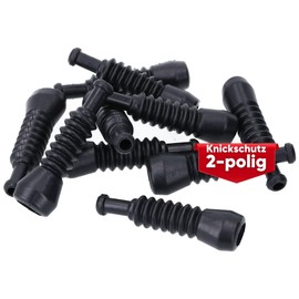 Pack of 10 Kalitec KALI01022 Superseal Rubber Grommets 2-Pin with Kink Protection Slats, Black, Kink Protection Sleeve for Vehicle Assembly, Resistant to Water, Oils, Mud, Corrosion Protection,