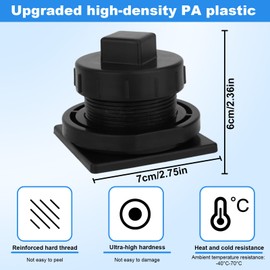 Stock Tank Drain Plug with Tape, Plastic Leak-Proof Stock Tank Plug Replacement Parts Fit for Rubbermaid 50/70/100/150/300 Gallon Commercial Tanks Accessories