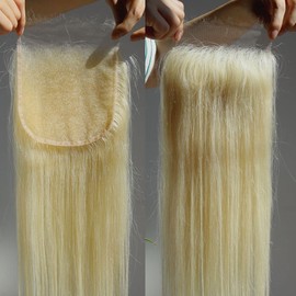 BEEOS 5x5 Skinlike Real HD Lace Closure Only, 613 Blonde Straight Human Hair Closure Pre Plucked Natural Hairline 0.10mm Ultra-thin Melted Swiss Lace 16 Inch