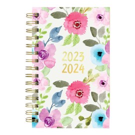 Blueline Essential Academic Daily/Monthly Planner, August 2023 to July 2024, Gold Twin-Wire Binding, Poly Cover, 8" x 5", Blossom Design, Pink (CA214PG.01-24)