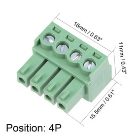 sourcing map AC300V Pitch 4P Flat Angle Terminal Strip Plug Green 8A 3.5mm