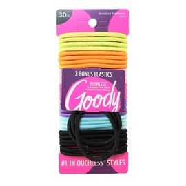 Goody Ouchless Women's Elastic Hair Ties - Assorted Neon, 30 Count + 3 Bonus - 4MM for Medium Hair - Long-Lasting Braids, Ponytails, and More - Pain-Free Hair Accessories (Packaging May Vary)