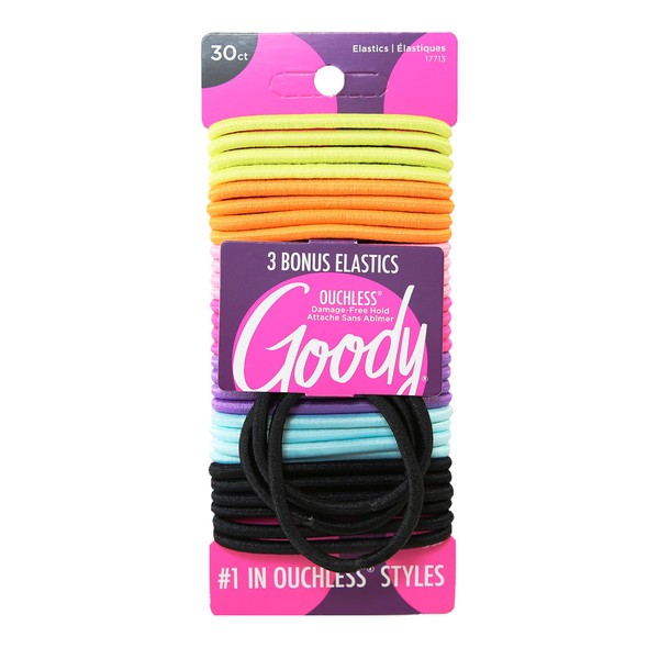 Goody Ouchless Women's Elastic Hair Ties - Assorted Neon, 30