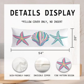 PIUD Seashell Coastal Beach 20x54 Body Pillow Cover, Beach Decor for Bedroom, Ocean Themed Room Decor, Colorful Seashell Starfish Beachy Decorative Long Body Pillow Cases for Bed Couch