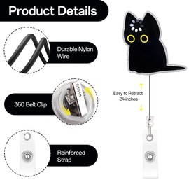 Teeglow Funny Nurse Badge Reel, Black Cat Loading Badge Reels with Retractable Clip, Cute Cat Holder for RN LPN CNA Medical Worker Teacher Funny Nursing Student Office Gifts Accessories