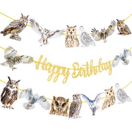 Owl Birthday Party Banners 3Pcs Owl Birthday Decorations Gold Glitter Happy Birthday Banners Woodland Themed Party Decorations for Owl Theme Woodland Birthday Forest Animal Baby Shower Supplies