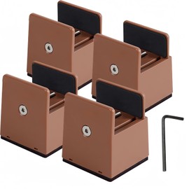 Xummi Furniture Raisers, 5 cm, Pack of 4 Adjustable Bed Raisers with Screw Clamp, Supports 5000 lb, Heavy Duty Chair Raisers, Furniture Raisers for Bed, Table, Chair, Sofa (Brown, 5 cm)