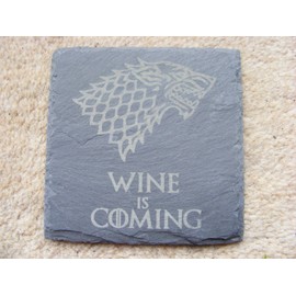 FastCraft SLATE GAME OF THRONES INSPIRED COASTERS DRINKS MAT ENGRAVED NOVELTY BIRTHDAY PRESENT WEDDING HOUSE WARMING GIFT LASER ENGRAVED WINE IS COMING (Set of 1)