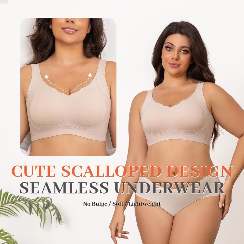 Fittingirls Scalloped Wirefree Bras for Women Full Coverage no Underwire