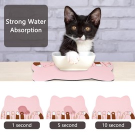 Cat Food Mats for Floor, Cat Water Bowl Mats Pet Feeding Absorbent Mat Cat Placemats for Food and Water Pink Small 17.7 * 9.8 inch