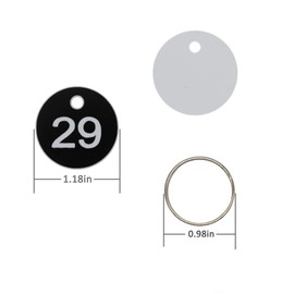 Plastic ID Number Tags Key Tags with Key Rings (1-200, Black)