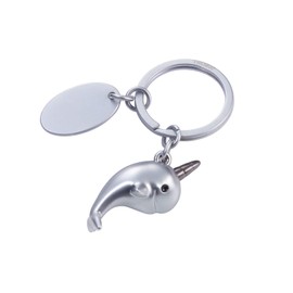 TROIKA Narwal – KR19-04/MA – Keyring – Unicorn of the Seas – with Metal Plate (Oval) – Cast Metal – Matt – Chrome – Black Chrome, Silver – TROIKA Original, silver, Modern