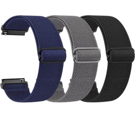 Amzpas Pack of 3 Elastic Watch Straps 22 mm 20 mm 18 mm Bracelet Quick Release Adjustable Nylon Bracelets Comfortable Sports Replacement Strap Women Men, 22 mm, Nylon, No Gemstone