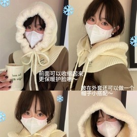 Knit Balaclava Hooded Neck Warmer & Earmuff Scarf for Winter Warmth lf1990 One Size Coffee 4ea