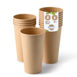 BIOZOYG Paper Cups, Pack of 50, 500 ml / 20 oz, Diameter 90 mm, White - Cups for Hot Drinks - Coffee Cups to Go Made of Cardboard - Disposable Cups, Alternative to Styrofoam Cups