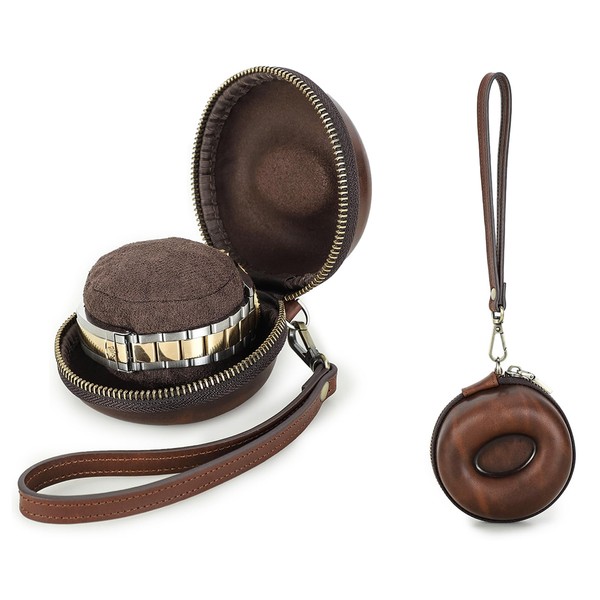 Hiram Watch Travel Case, Genuine Leather Watch Box with Detachable