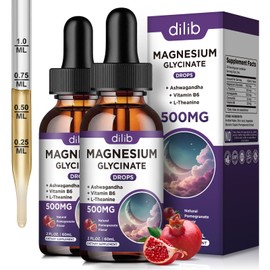 (2 Pack) Magnesium Glycinate Liquid Drops 500mg, with Vitamin B6, Ashwagandha, L - Theanine, Chamomile, Magnesium Glycinate Supplement High Absorption for Sleep, Stress, Energy - Pomegranate Flavor