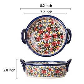 Bicuzat Red Daisy Flower Vintage Style Ceramic Bakeware Casserole Dish Baking Pan Lasagna Pans Baking Dish with Handles for Oven/Cooking/Kitchen-1 PCS, 32 OZ