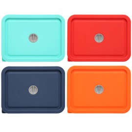 Replacement Lids for Pyrex 7210-PC 3 Cup Rectangle, Silicone Storage Cover Lid for Glass Bowl 4 Pack with Date Mark