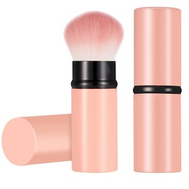 Falliny Retractable Makeup Brush, Travel Powder Brush Face Blush Brush, Portable Kabuki Makeup Brush with Cover for Blush, Sunscreen,Bronzer, Buffing, Flawless Powder Cosmetics