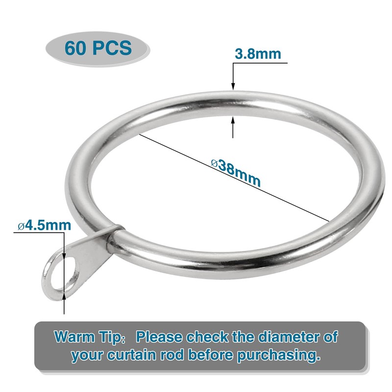 Fippy Pack of 60 Curtain Rings Metal for Hanging Curtains