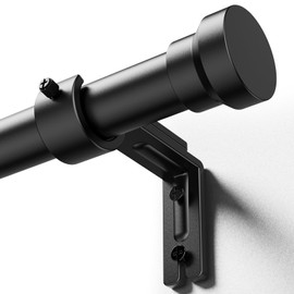 Curtain Rods for Windows 16 to 54 Inches, Heavy Duty 1 Inch Diameter Adjustable Length Long Window Curtain Rod with Aluminium Finials, Black
