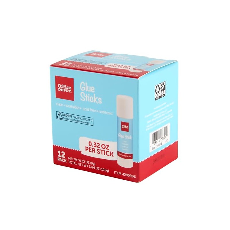 Office Depot Brand Glue Sticks, 0.32 Oz, Clear, Pack Of