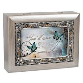 Cottage Garden Never Know How Much You Mean to Me Brushed Pewter Jewelry Music Box Plays Wonderful World