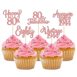 30 piezas de adornos clásico para cupcakes de 1944 con purpurina, ochenta y 80 fabulosas selecciones de cupcakes de 80 cumpleaños, saludos a 80 años para 80 años, aniversario, fiesta, decoración de