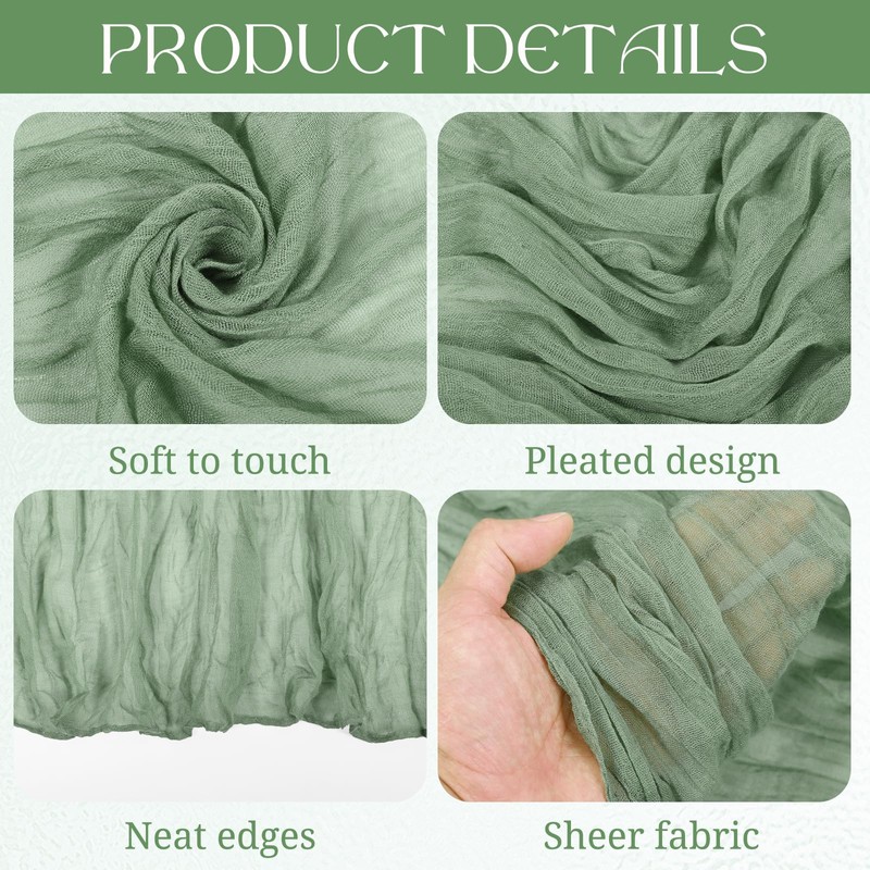 6 Pack Sage Green Cheesecloth Table Runner, 10Ft Boho Gauze