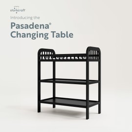 Storkcraft Pasadena Changing Table with Water-Resistant Changing Pad (Black) - GREENGUARD Gold Certified, Includes Bonus Water-Resistant Changing Pad with Safety Strap, 2 Open Shelves