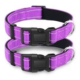LIEVUIKEN 2 Pack Reflective Dog Collar with Safety Locking Buckle, Adjustable Soft Breathable Comfortable Nylon Pet Collar for Small, Medium and Large Dogs, Rosered, XL
