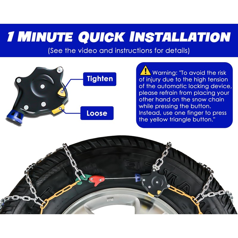 Snow-Chains Auto Fixing 1 Min Quick Fit Easy Installation Tire-Chains,