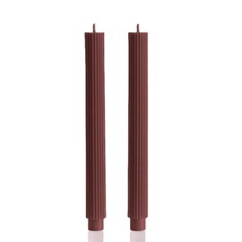 PAMELIFE 2 Pack | 10" Premium Unscented Ribbed Wick Taper Candles, Tall Ribbon Wax Dinner Unscented Modern Home Décor Soy Wax Handmade 12 Hours candlesticks (Brown)