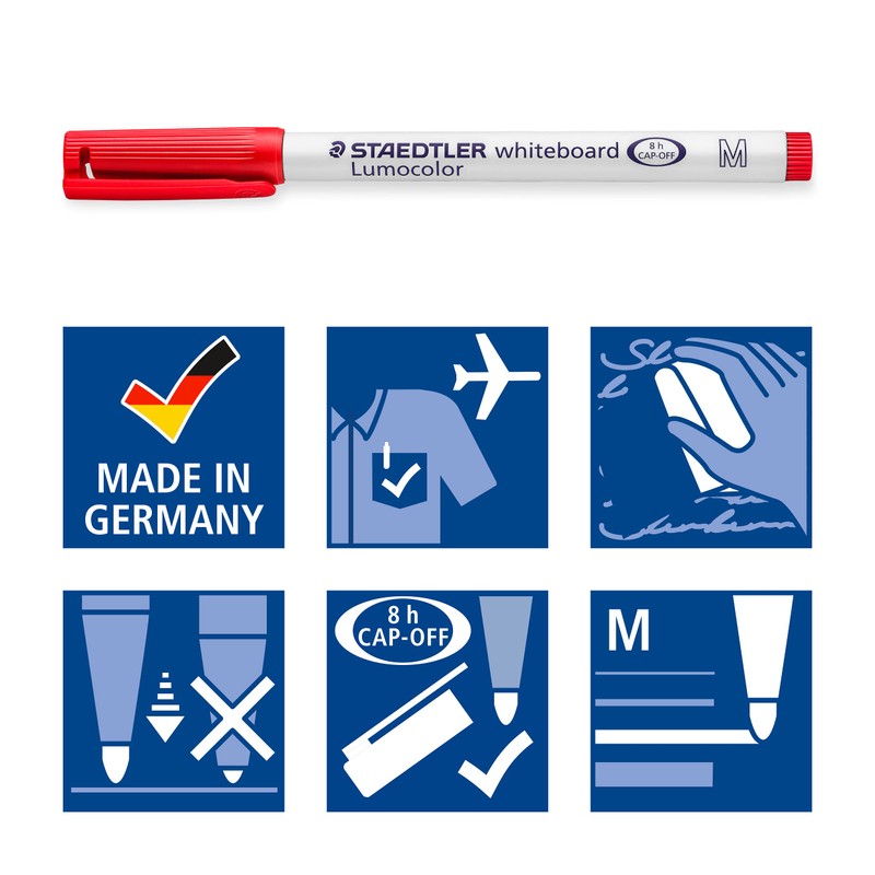 STAEDTLER Lumocolor Whiteboard Pen, Line Width Approx. 1 mm, Wipes